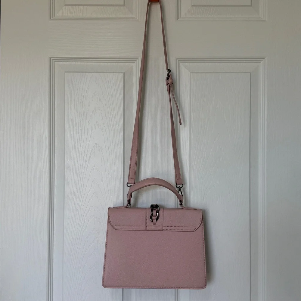 BADGLEY MISCHKA Blush Pink Studded Crossbody Bag with Chain and Logo Lock